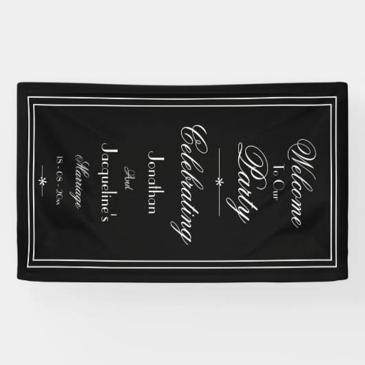 Elegant Black White Custom Weddenschap Welkomstban Spandoek (Horizontaal)