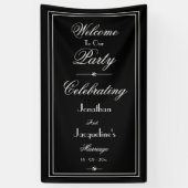 Elegant Black White Custom Weddenschap Welkomstban Spandoek (Verticaal)