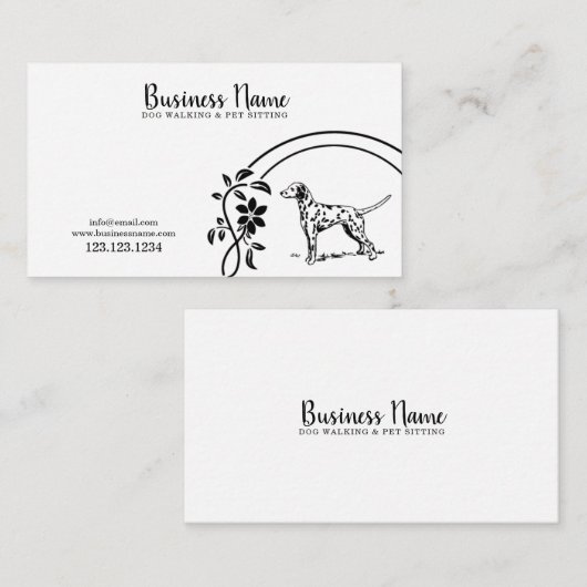 Elegant Black & White Dalmatian Floral Dog Walker Visitekaartje (Voorkant / Achterkant)