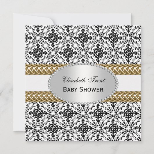 Elegant Black White Damask #2 Gold Baby shower #2 Kaart (Voorkant)