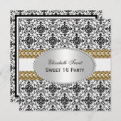 Elegant Black White Damask #2 Gold Sweet 16 #2 Kaart (Voorkant / Achterkant)