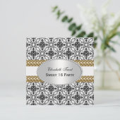 Elegant Black White Damask #2 Gold Sweet 16 #2 Kaart (Staand voorkant)