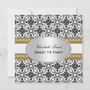Elegant Black White Damask #2 Gold Sweet 16 #2 Kaart