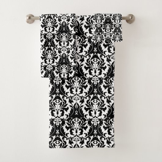 Elegant Black & White Damask Bad Handdoek (Insitu)