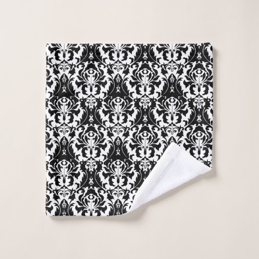 Elegant Black & White Damask Bad Handdoek (Wasdoekje)
