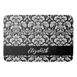 Elegant Black White Damask Badmat