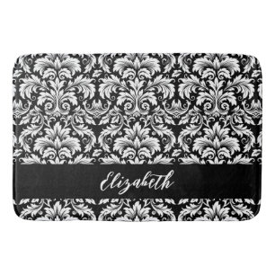 Elegant Black White Damask Badmat
