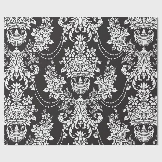 Elegant Black White Damask Cadeaupapier (Vlak)