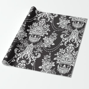 Elegant Black White Damask Cadeaupapier