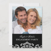 Elegant Black & White Damask Engagement Party Kaart (Voorkant)
