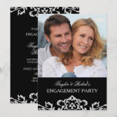 Elegant Black & White Damask Engagement Party Kaart (Voorkant / Achterkant)