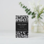 Elegant Black & White Damask Interior Designer Visitekaartje (Staand voorkant)