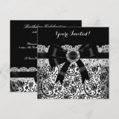 Elegant Black White Damask Jewel Birthday Party Kaart (Voorkant / Achterkant)