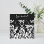 Elegant Black White Damask Jewel Birthday Party Kaart (Staand voorkant)