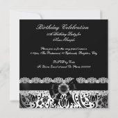 Elegant Black White Damask Jewel Birthday Party Kaart (Achterkant)