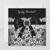 Elegant Black White Damask Jewel Birthday Party Kaart (Voorkant)