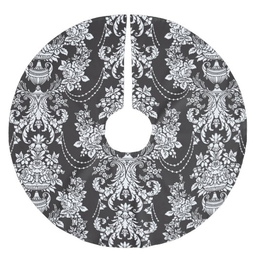 Elegant Black White Damask Kerstmis Kerstboom Rok (Voorkant)