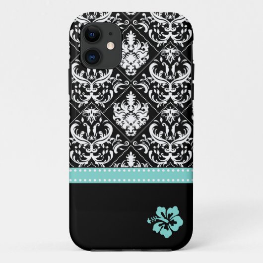 Elegant Black & White Damask met Hibiscus Case-Mate iPhone Case (Achterkant)