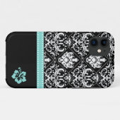 Elegant Black & White Damask met Hibiscus Case-Mate iPhone Case (Achterkant (horizontaal))