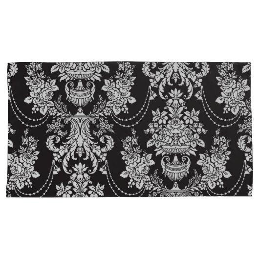 Elegant Black White Damask Metallic Kussensloop (Voorkant-Rechts)