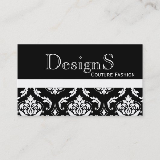 Elegant Black White Damask Mode Visitekaartje (Voorkant)