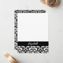 Elegant Black White Damask Notitiekaartje