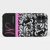 Elegant Black & White Damask Patroon met Monogram Case-Mate iPhone Case (Achterkant (horizontaal))