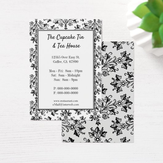 Elegant Black White Damask Pattern Aangepaste Kaar Visitekaartje (Bureau)