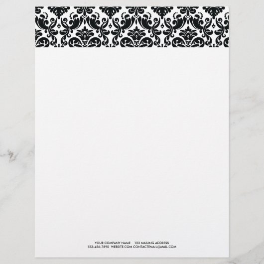 Elegant Black White Damask Pattern Briefhoofd Sjabloon (Voorkant)