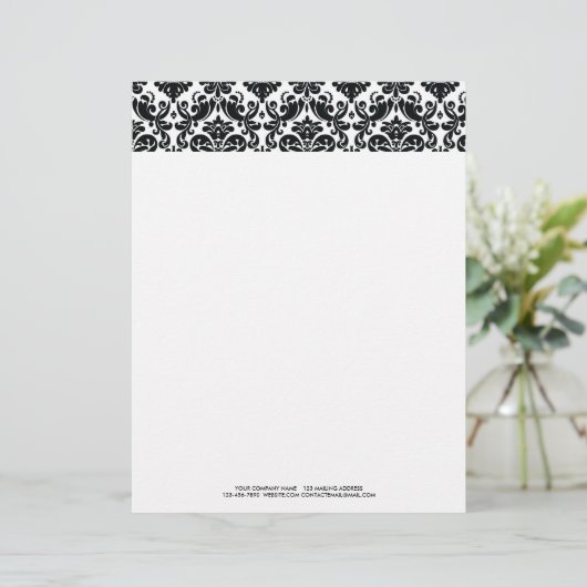 Elegant Black White  Damask Pattern Briefhoofd Sjabloon (Staand voorkant)