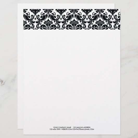 Elegant Black White  Damask Pattern Briefhoofd Sjabloon (Voorkant / Achterkant)