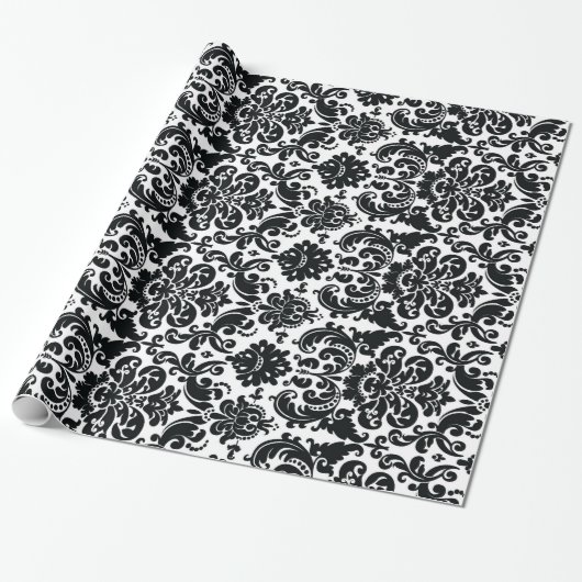 Elegant Black White  Damask Pattern Cadeaupapier (Uitgerold)