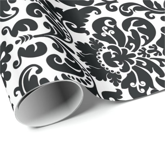 Elegant Black White  Damask Pattern Cadeaupapier (Rol Hoek)
