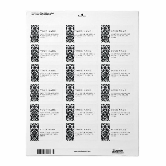 Elegant Black White  Damask Pattern Etiket (Full Sheet)