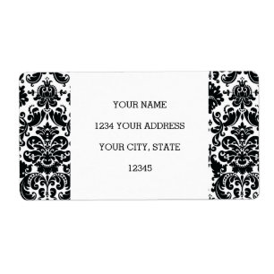 Elegant Black White  Damask Pattern Etiket