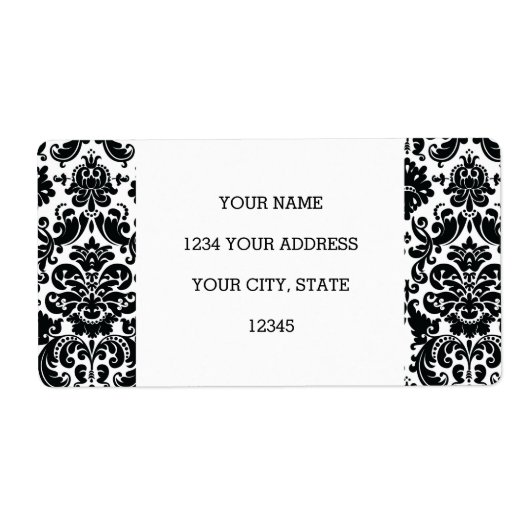 Elegant Black White  Damask Pattern Etiket (Voorkant)