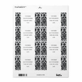 Elegant Black White  Damask Pattern Etiket (Full Sheet)