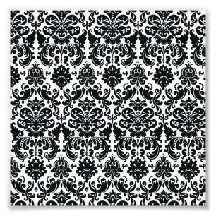 Elegant Black White  Damask Pattern Foto Afdruk