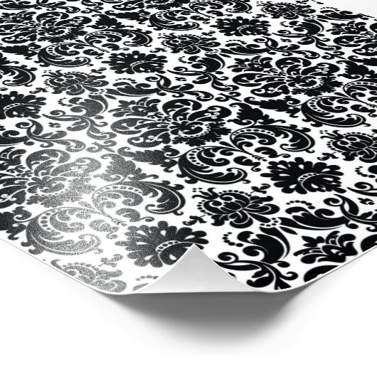 Elegant Black White  Damask Pattern Foto Afdruk (Hoek)
