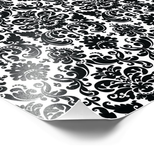 Elegant Black White  Damask Pattern Foto Afdruk (Hoek)