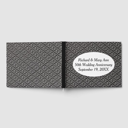 Elegant Black White Damask Pattern Gastenboek (Volledig)