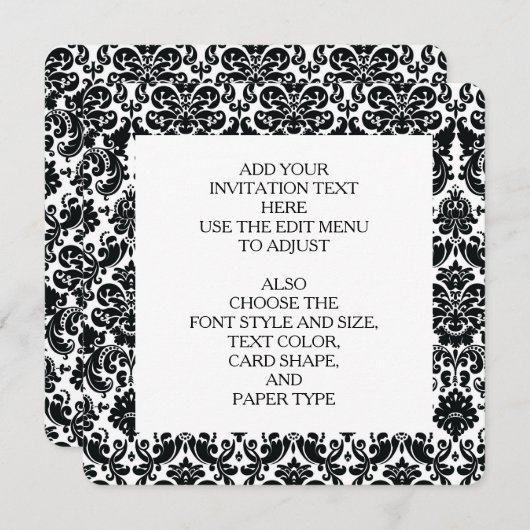 Elegant Black White  Damask Pattern Kaart (Voorkant / Achterkant)
