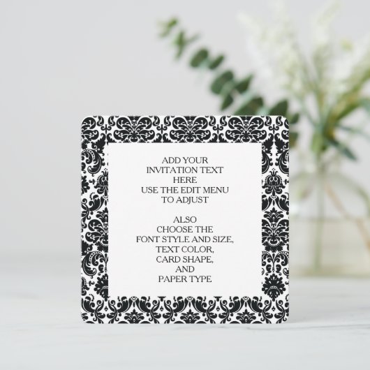 Elegant Black White  Damask Pattern Kaart (Staand voorkant)