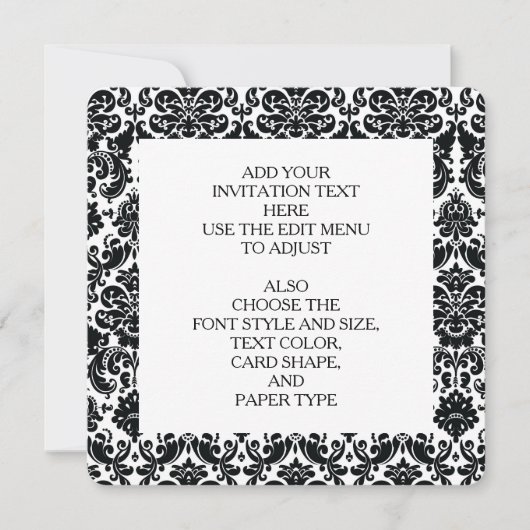 Elegant Black White Damask Pattern Kaart (Voorkant)