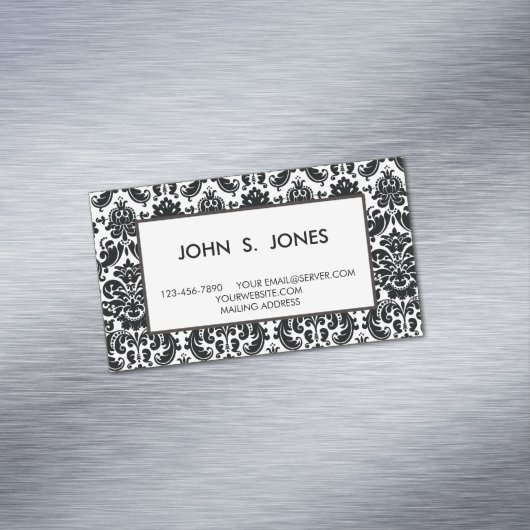 Elegant Black White  Damask Pattern Magnetisch Visitekaartje (Voorbeeld)