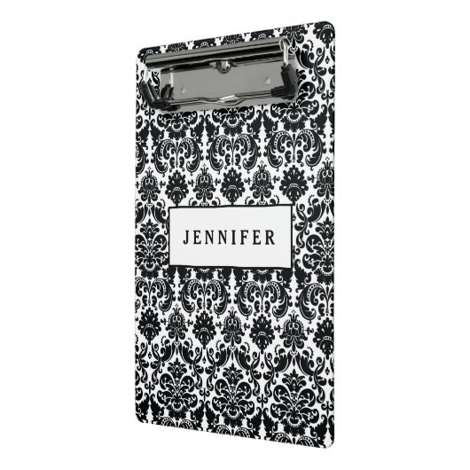 Elegant Black White Damask Pattern Mini Klembord (Angled2)