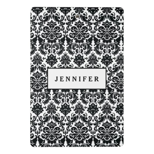 Elegant Black White Damask Pattern Mini Klembord (Achterkant)