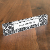 Elegant Black White  Damask Pattern Naambordje (Zijkant)