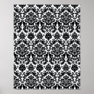 Elegant Black White  Damask Pattern Poster