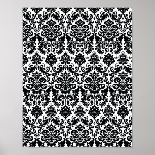 Elegant Black White Damask Pattern Poster (Voorkant)
